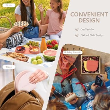 yahaa Silicone Foldable Novelty Dinner Plates,Baby Plates Travel Essential with Forks and Spoons,Microwave & Dishwasher Safe,Blush - Image 5