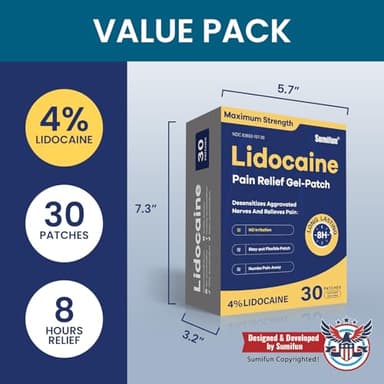 Sumifun 4% Lidocaine Pain Relief Patches 30 Count Maximum Strength Numbing Gel Patch for Back Knee Neck Joint Ache Muscle Soreness Topical Analgesic FSA or HSA Eligible - Image 5