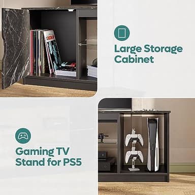 Bestier LED TV Stand for 55/60/65 Inch TV, Gaming Entertainment Center with Cabinet for PS5, Xbox,Modern TV Cabinet with Adjustable Glass Shelves for Living Room, Bedroom 57 Inch,Black Marble - Image 6