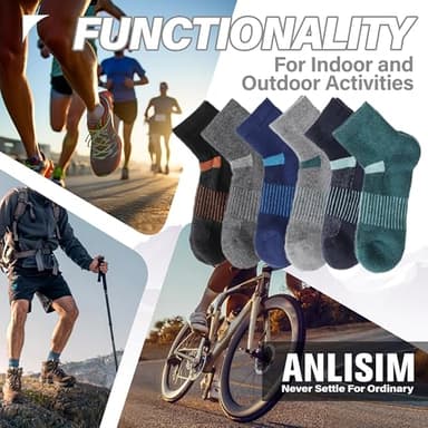 Anlisim Merino Wool Quarter Hiking Socks Compression Warm Thermal Winter Thick Cushion Running Moisture Wicking No Show Socks Gifts Stocking Stuffers for Women Men 6 Pairs(Color Mixed,L) - Image 6