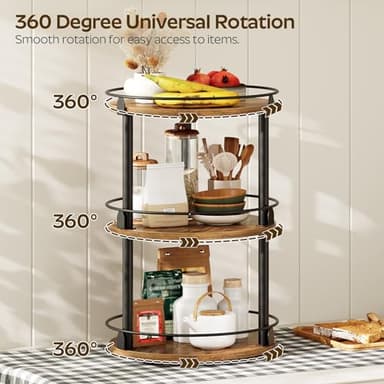 YATINEY 3-Tier Lazy Susan Organizer, Rotating Spice Rack, Spinning Organizer, Industrial Turntable Spice Rack Organizer for Cabinet, Kitchen Countertop, Pantry, Rustic Brown and Black SR23BR - Image 2