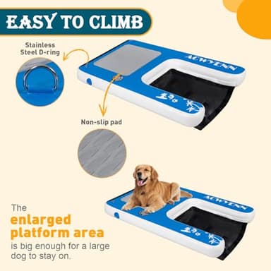 ACWYENN Large Inflatable Dog Boat Pool Ramp for Large Dog Ramp for Pool Boat Dock with Non-Slip Pad (58" x 38" Blue) - Image 4