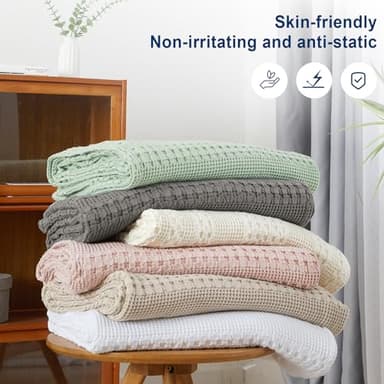 PHF 100% Cotton Waffle Weave Blanket King Size for Bed, Soft Lightweight & Breathable, All-Season Comfort, Luxury Aesthetic Woven Bedding for Home Decor, 108"x90", Oatmeal - Image 6