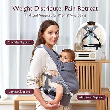 Momcozy Baby Carrier - Ergonomic, Cozy and Lightweight Carrier for 7-44lbs, Effortless to Put On, Ideal for Hands-Free Parenting, Enhanced Lumbar Support, Purehug for Infant to Toddler, Grey - Image 5