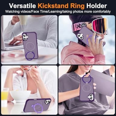 SKYLMW Compatible with iPhone 16 Case with Invisible Magnetic O-Ring Stand Military-Grade Translucent Case for iPhone 16 6.1" [Compatible with Mag-Safe][Great Grip Feeling], Purple - Image 5