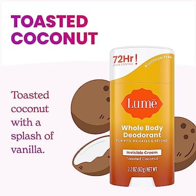 Lume Whole Body Deodorant - Invisible Cream Stick - 72 Hour Odor Control - Aluminum Free, Baking Soda Free, Skin Safe - 2.2 Ounce (Pack of 2) (Toasted Coconut) - Image 3