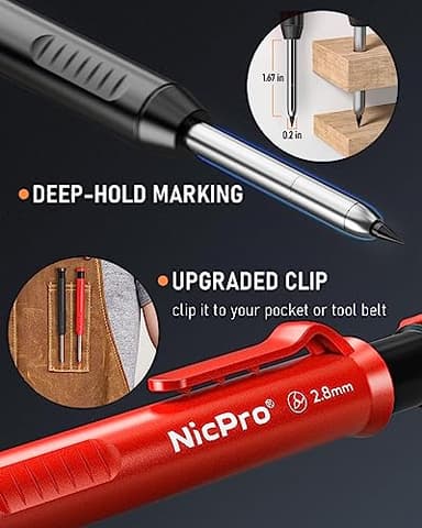 Nicpro 6 Pack Carpenter Pencil with Sharpener,Mechanical Pencils Set 54PCS Refills(Black,Red,Yellow,Blue,Green,White) Deep Hole Marker Construction Heavy Duty Woodworking -With Case - Image 2