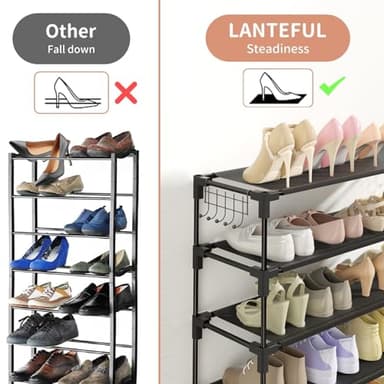 LANTEFUL 10 Tiers Shoe Rack 50 Pairs Large Capacity Tall Shoe Organizer Sturdy Shoe Storage with Two Hooks Space Saving Metal Wide Shoe Rack for Closet, Entryway, Bedroom, Black - Image 6