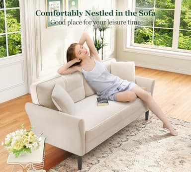 69" Small Sofa, Soft Small Couch with 2 Pillows, Comfy Love Seat Couches, Tool-Free Setup Loveseat Sofa, 700lb Load Sofas for Living Room, Cozy Couches for Living Room, Mini Couch for Bedroom, White - Image 9