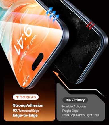 TORRAS Uncrackable 9H+ for iPhone 16 Pro Max Privacy Screen Protector [ 12FT Military-Grade Anti Shatter] [Top 25° Anti Spy, Data Protection] Full Coverage Tempered Glass, 2-Pack 6.9" - Image 8