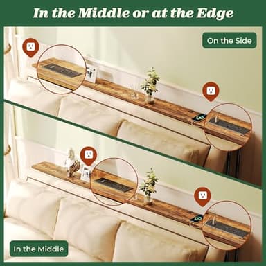 SUPERJARE 5.9 Inch Narrow Console Table with Outlet, Sofa Table Set of 2, Total Length 78'', Behind Couch Table, Long Entryway Tables with Charging Station, for Living Room, Rusitc Brown - Image 7