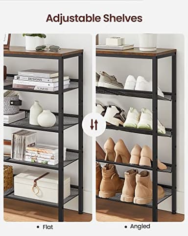 VASAGLE Shoe Rack for Entryway, 5-Tier Shoe Rack Organizer with Storage Shelves and Spacious Top, Freestanding, Adjustable, Industrial, Rustic Brown and Ink Black ULBS038B01 - Image 6