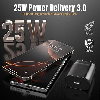 Galaxy S25 S24 USB C Charging Block 25W PD Super Fast Charger Type C Wall Plug Adapter Quick Charge for Samsung Galaxy S25/S24/S23/S22/S21/S20/Z Fold 3/4/5/Note20/iPhone 17/16/15/14/(Black 2Pack) - Image 3