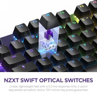 NZXT Function 2 Full-Size Wired Optical Gaming Keyboard - 8K Polling Rate - Linear Optical Switches - Adjustable Actuation - Double-Shot PBT Keycaps - RGB - Hot-Swappable - Black - Image 2