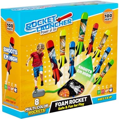 Otoseth Toys Rocket Launcher for Kids - Launch up to 100 Ft, 8 Multi-Color Foam Rockets & Adjustable Launch Stand, Kids Outdoor Toys, Birthday Toys for Kids Boys Girls Age 3+ Years Old - Image 1