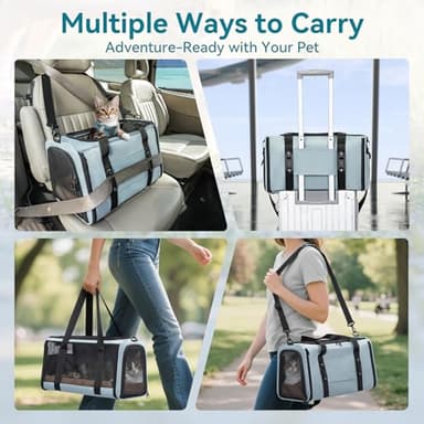 PETSFIT Soft-Sided Cat Carriers & Car Seats with Patent Safe Buckles, Clip-On Harness，18"x11"x11" Airline Approved Pet Carrier - 9 lbs Capacity (Cyan Blue) - Image 7