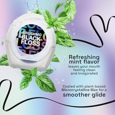 Brushmo Black Floss (BBFloss) - Expanding Floss, Gum-Friendly Soothing Mint Dental Floss, Natural Vegan Wax to Remove Plaque from Teeth, Dentist Designed PTFE & PFAS Free Oral Care, 2 Spools, 110 yd - Image 4