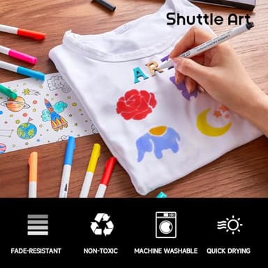 Shuttle Art 28 Colors Fabric Markers, Shirt Permanent Markers for Clothes Sneakers Jeans with 11 Stencils 1 Fabric Sheet, Fabric Pens for Kids Adult Painting Writing - Image 4