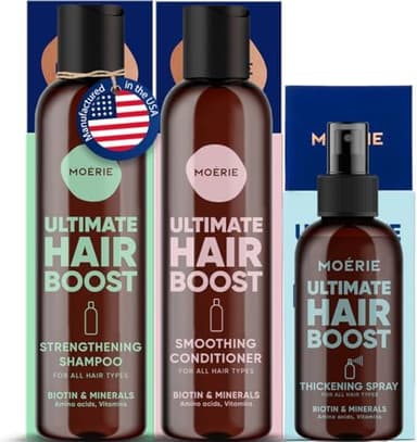Moerie Mineral Shampoo and Conditioner Plus Hair Growth Spray Set – Ultimate Hair Care Pack – For Longer, Thicker, Fuller Hair - Volumizing Hair Care Products – Paraben & Silicone Free - 3 Products - Image 2