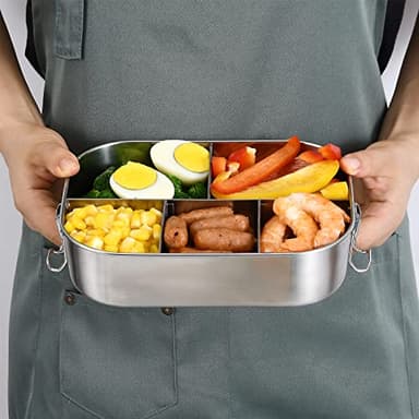 UPTRUST Stainless Steel Bento Lunch Food Box Container, 5-Compartment Large 1400ML Metal Bento Lunch Box Container for Kids or Adults with Lockable Clips to Leak Proof - Image 7