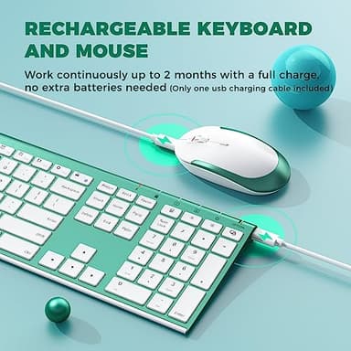 Wireless Keyboard and Mouse, Vssoplor 2.4GHz Rechargeable Compact Quiet Full-Size Keyboard and Mouse Combo with Nano USB Receiver for Windows, Laptop, PC, Notebook-Blackish Green - Image 3