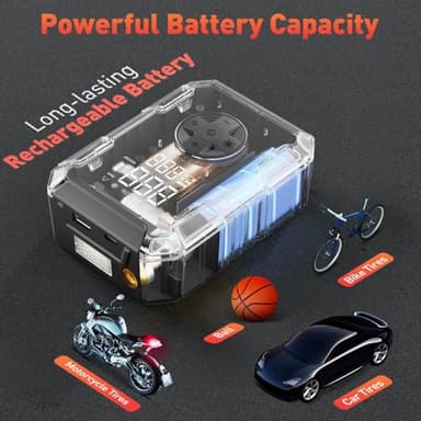 Tire Inflator Portable Air Compressor - Air Pump for Car Tires Cordless Rechargeable, 150PSI Electric Bike Tire Pump with Pressure Gauge for Bicycle Motorcycle Ball, Gifts for Car Owner, Auto Shutoff - Image 3