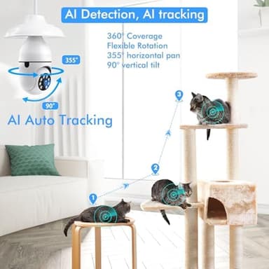 E27 Light Bulb Security Camera Outdoor - 3MP FHD Wireless Home Baby Monitor, WiFi Indoor Garage Surveillance with Night Vision, 2-Way Audio, PIR Mothion Detection and Alerts, Compatible with Alexa - Image 6