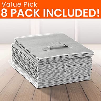 Criusia Heavy Duty Fabric Storage Cubes, Collapsible Storage Organizer Bins for Shelves Closet, Baskets for Clothes, Blankets, Toys, Grey, 11 inches, 8 Pack - Image 8