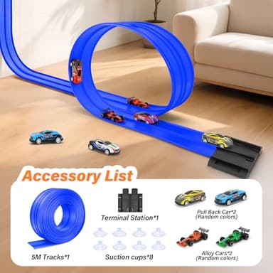 KETIEE Flex Tracks 16Ft for Kids: Flexible Race Car Ramp Track with 4 Small Racecars and 8 Suction Cups Compatible with Hot Wheels and Diecast 1/64th Cars, Rolls Up Portable Racetrack for Ages 3 & Up - Image 8