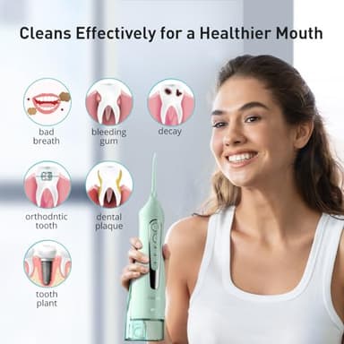 COSLUS Water Dental Flosser Teeth Pick: Portable Cordless Oral Irrigator 300ML Rechargeable Travel Irrigation Cleaner IPX7 Waterproof Electric Flossing Machine for Teeth Cleaning C20(F5020E) Green - Image 7