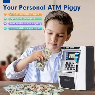 BAODLON Piggy Bank for Kids, ATM Machine Bank for Real Money with Debit Card, Bill Feeder, Coin Recognition, Balance Calculator, Electronic Savings Safe Box, Cool Stuff Toys Gifts for Teen Boys Girls - Image 5
