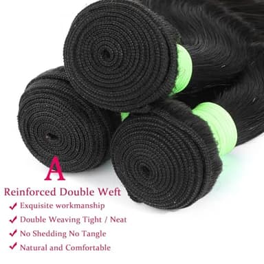 Human Hair Bundles Body Wave Bundles Human Hair 16 18 20 Inch 12A Grade 100% Unprocessed Brazilian Virgin Hair Body Wave 3 Bundles Deals Real Human Hair Extensions For Black Women Natural Black - Image 5
