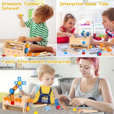 TONZE Kids Tool Set with Apron, Wooden Toddler Tool Bench Montessori Toys for 2+Year Old 39 PCS Educational STEM Construction Toys for Ages 2-4 Pretend Play Toddler Toys 3 4 5 Year Old Birthday Gift - Image 7