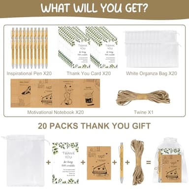 20 Sets Thank you Gift Motivational Pens Employee Appreciation Gifts Inspirational Personalised Bamboo Ballpoint Pens with Inspirational Cards Christmas Gift for Colleagues Teacher Volunteer Bulk Gift - Image 3