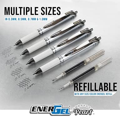 Pentel EnerGel Pearl RTX Retractable Liquid Gel Pen, (0.7mm), Medium Line, Needle Tip, Assorted Ink Colors, Pack of 4 (BLN77WBP4M) - Image 3