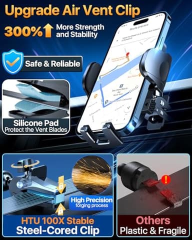 HTU [True Military-Grade] 2025 Upgraded Car Phone Holder 【Safety Certs & No Smell】 Cell Phone Holder for Car Mount for Dashboard Windshield Air Vent Long Arm Thick Case,Black - Image 7