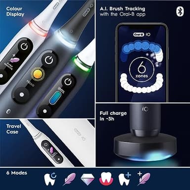 Oral-B iO Series 8 Electric Toothbrush with 2 Replacement Brush Heads and Travel Case, Rechargeable Toothbrush, Black Onyx - Image 6