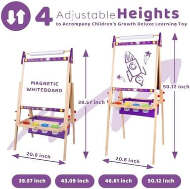 Joyooss Art Easel for Kids Easel for Toddlers,Adjustable Standing Wooden Toddler Easels Kid Whiteboard & Chalk Board Kids Dry Erase Board,Art Easel for Kid Age 2-4 4-8 9-12 Drawing Easels - Image 5