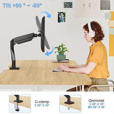 ErgoFocus Single Monitor Mount Arm Fits up to 32 Inch, Desk Mount Holds 4.4-19.8lbs Computer Screen, Full Motion Gas Spring Monitor Desk Mount, VESA Mount 75x75, 100x100 - Image 3