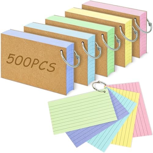 500PCS Colored Index Cards, 3x5 Inches Flash Cards with Ring, Lined on Both Side Notecards Ruled Study Card Flashcards Heavy Note Cards for Studying, Learning, School, College - Image 1