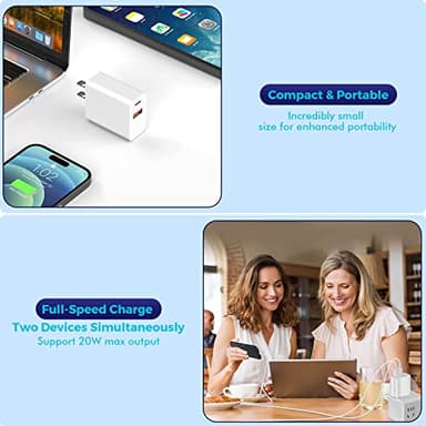 iPhone 17/16 Charger Block, 2Pack 20W Dual Port PD Fast USB C Wall Charger Adapter + USB A Quick Charging Brick Plug Compatible with iPhone Air/17/16/15/14/13/12/11/Pro Max/Plus/XS/XR/X,iPad,AirPods - Image 5