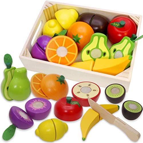 Wooden Play Food for Kids Kitchen Cutting Fruits Toys for Toddlers Pretend Vegetables Gift for Boys Girls Educational Toys - Image 1