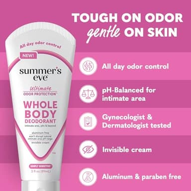 Summer's Eve Simply Sensitive Whole Body Deodorant for Women, Aluminum-Free Ultimate Odor Control Cream, 3 Oz - Image 4