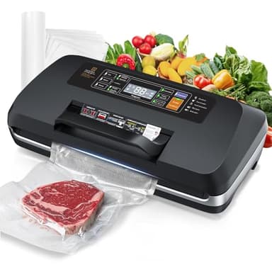 95kpa Vacuum Sealer Machine,Commercial Fully Automatic Food Sealer,10-in-1 Functions & Powerful Sealing System with Double Heat Seal,Easy-Lock Handle,Built-in Cutter,1 Bag Rolls and 10 Pre-cut Bags