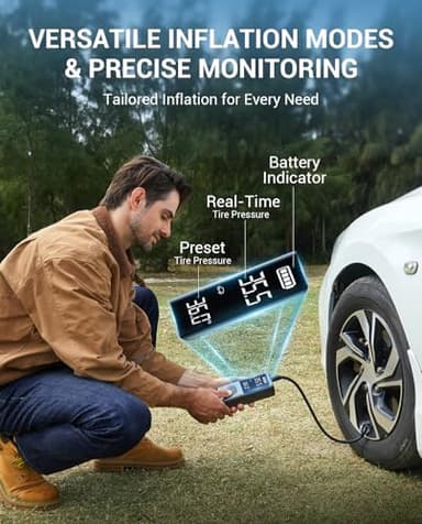 AVAPOW Tire Inflator Portable Air Compressor, 150 PSI Cordless Car Tire Air Pump with Pressure Gauge, 3.7″ LCD Screen, Auto-Shuts Off Tire Pump for Car, Motorcycle, Bike, Balls - Image 5