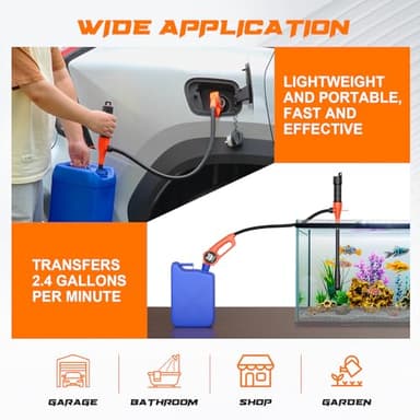 MANPICTE Portable Fuel Transfer Pump, Battery Powered Siphon Pump for Gasoline, Fuel, Gas, Diesel, Water Transfer, 2.4 GPM Flow Oil Extractor with Powerful Suction Ergonomic Nozzle 39 Inches Hose - Image 2