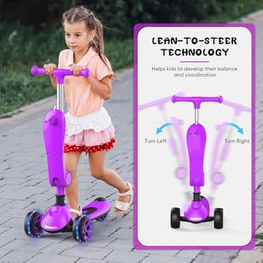 Kids Kick Scooter,Adjustable Height Handlebars and Removable Seat Scooters for Kids,3 Lighted Wheels Anti-Slip Deck Toddler Scooter for Boys & Girls Aged 3-12 up to 132 Lbs. - Image 5