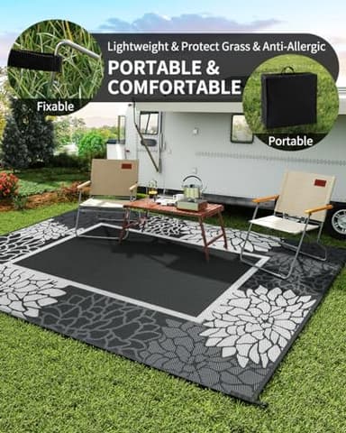 COCOER Reversible Floral Area Rug, 8x10 ft, Waterproof, Outdoor Indoor Rugs for Patio Balcony Backyard, Quick Dry, Plastic Straw Rug, Lightweight - Image 5
