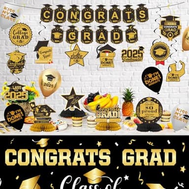 2025 Graduation Decorations Set- Class of 2025 Grad Party Decorations, Congrats Grad Banner, Backdrop, Grad Hanging Swirl, Balloons and Honeycomb Table Toppers, Graduation Party Supplies - Image 7
