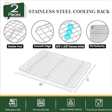 Baking Sheet with Wire Rack, Stainless Steel Cookie Sheet Pan Set, Non Stick Baking Pans with Cooling Rack for Oven Cooking, 9.3 x 6.9 x 1 inch 4 Pcs - Image 4